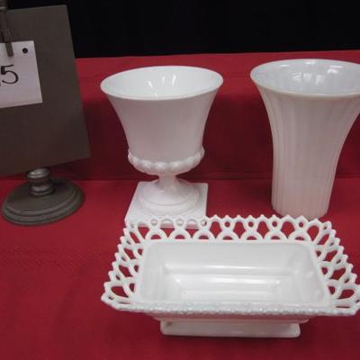 Decorative Milk Glass Vase/ Fluted Milk Glass Vase/Milk Glass Dish, 3 pcs