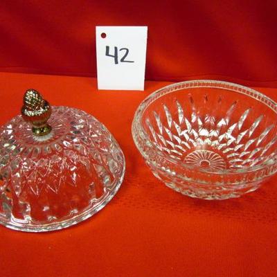 Crystal Candy Dish with dome lid/ decorative pine cone top