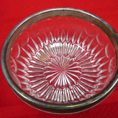 Crystal Candle Holder plate, Crystal Dish, Crystal bowl silver plate trim, 3 pcs