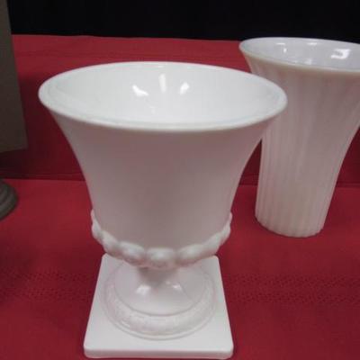 Decorative Milk Glass Vase/ Fluted Milk Glass Vase/Milk Glass Dish, 3 pcs