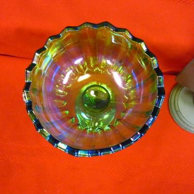 Green Carnival Glass Candy Dish