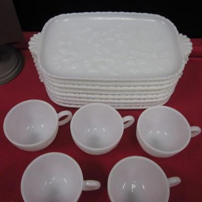 Milk Glass Set- Cups/Plates- 13 pcs