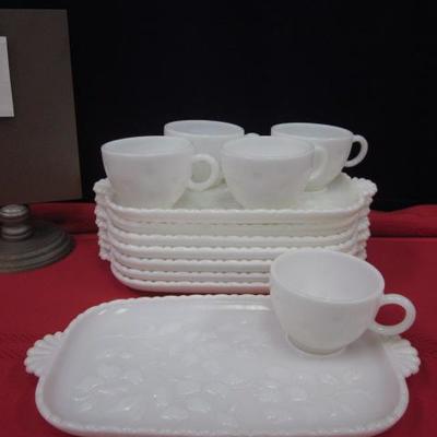 Milk Glass Set- Cups/Plates- 13 pcs