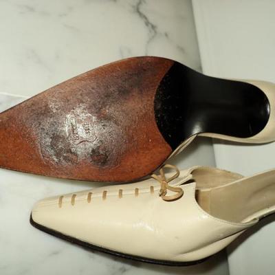 Stuart Weitzman authentic leather open back mules tie details
