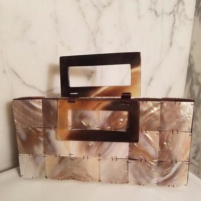 Vintage mother of pearl shel handbag tortoise double handles