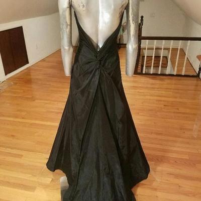 Laundry 1995 Runway satin gown embellished bodice back low plunge train