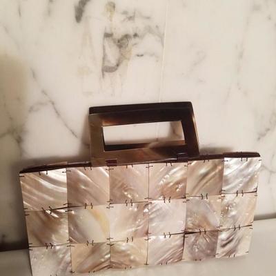 Vintage mother of pearl shel handbag tortoise double handles