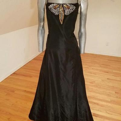 Laundry 1995 Runway satin gown embellished bodice back low plunge train