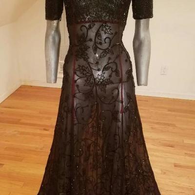 Vintage Regency layering fully beaded onyx  fluid gown