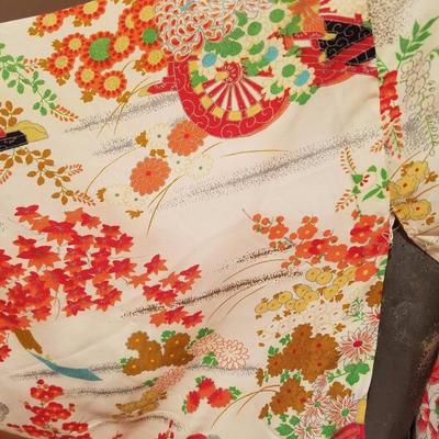 Vtg 1940's Japanese Haori Hand painted raw silk kimono Shibori art gold