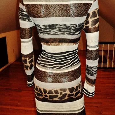 Luca Milano draped collar wiggle dress animal combo print knit