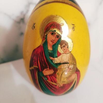 Antique Russian Signed gold hand painted large Egg Madonna & Child 