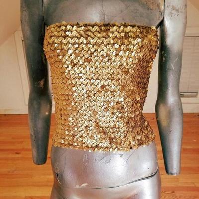 Vtg 1970's original Tube Top all Gold sequins embroidery