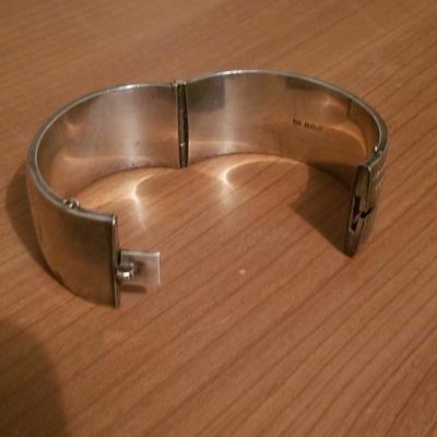 Antique English sterling silver bangle carved