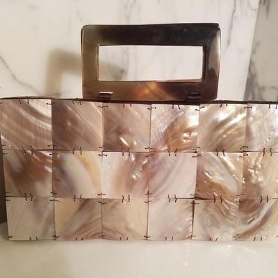Vintage mother of pearl shel handbag tortoise double handles