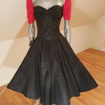 Vtg 1940's strapless Taffeta party dress w/shrug full sweep