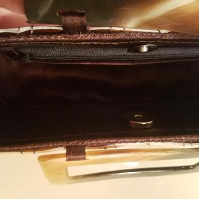 Vintage mother of pearl shel handbag tortoise double handles