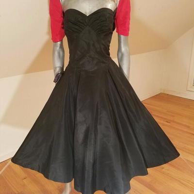 Vtg 1940's strapless Taffeta party dress w/shrug full sweep