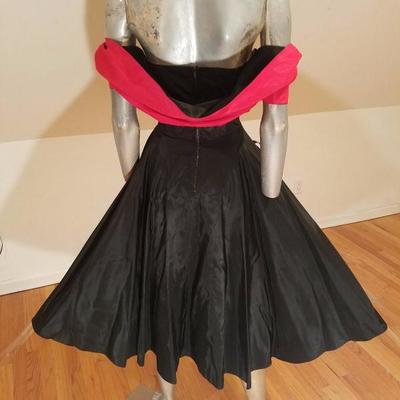 Vtg 1940's strapless Taffeta party dress w/shrug full sweep