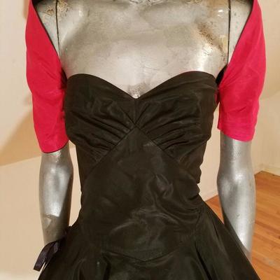 Vtg 1940's strapless Taffeta party dress w/shrug full sweep