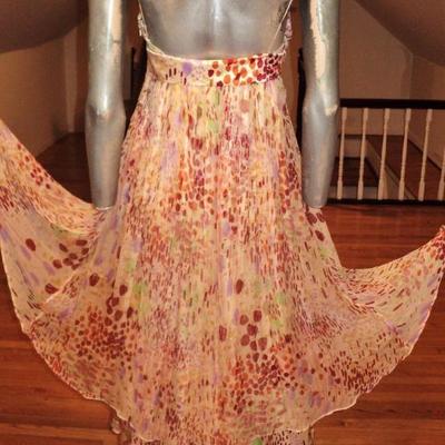 Anthropologie Twinkle by Wenlan silk chiffon high low dress leather lace front