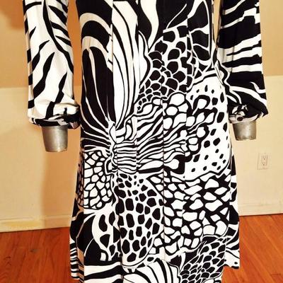 Vtg black/white Animal printed Wiggle dress pleats Made in Italy