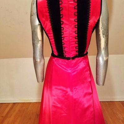 Vtg Broadway Prop stage dress tie bodice satin flame  red black velour