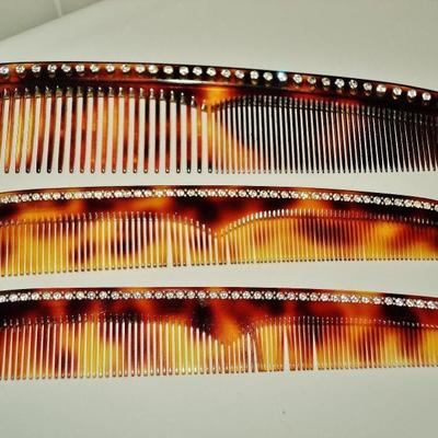 Art Deco Francois Huchard France Circa 1930 Tortoise and crystal combs set