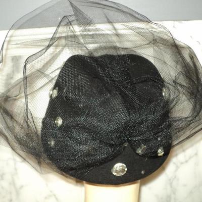 Vtg 1950's fascinator Breton wool felt hat stones