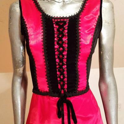 Vtg Broadway Prop stage dress tie bodice satin flame  red black velour