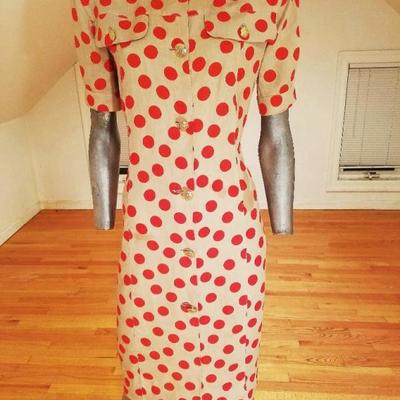 Vtg Missoni Linen polka dot shirt dress gold crest buttons
