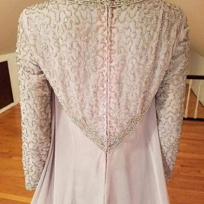 Vtg 1960's Silver Chiffon Empire crystal beaded gown , Japan 