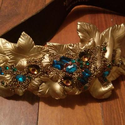 Vtg Mitra leather resin embellished crystas