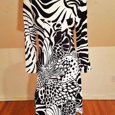 Vtg black/white Animal printed Wiggle dress pleats Made in Italy