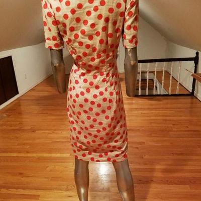 Vtg Missoni Linen polka dot shirt dress gold crest buttons