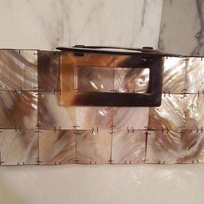 Vintage mother of pearl shel handbag tortoise double handles