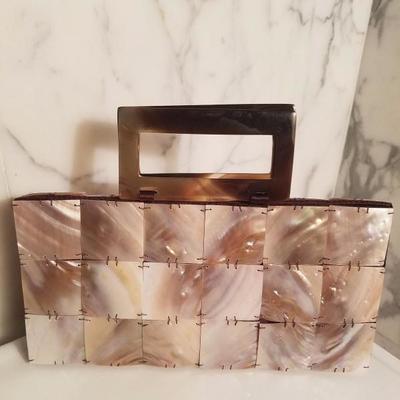Vintage mother of pearl shel handbag tortoise double handles