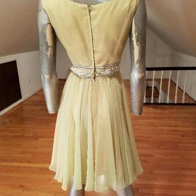 Vtg Miss Elliette of California 1950's chiffon cocktail dress hand beaded sash 