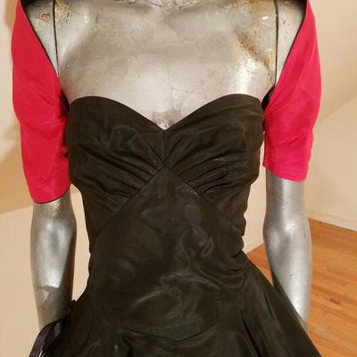 Vtg 1940's strapless Taffeta party dress w/shrug full sweep