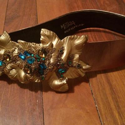  Leather Resin carved belt crystals stones signed