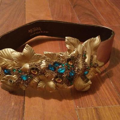 Vtg Mitra leather resin embellished crystas