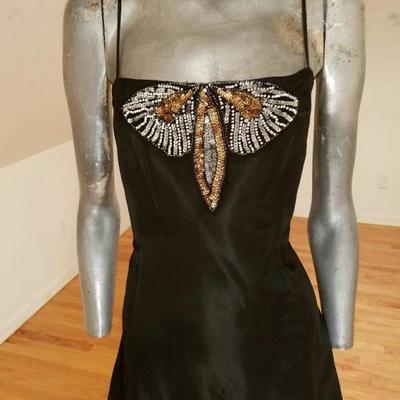 Laundry 1995 Runway satin gown embellished bodice back low plunge train