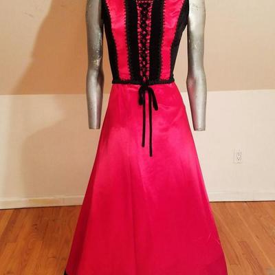 Vtg Broadway Prop stage dress tie bodice satin flame  red black velour