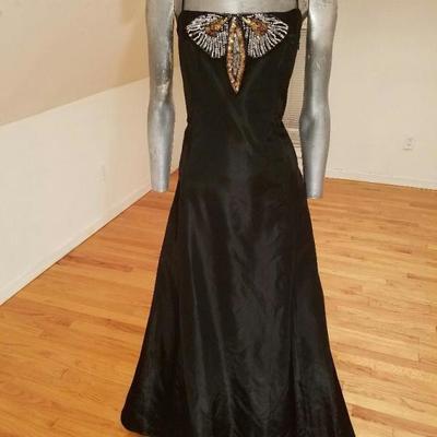 Laundry 1995 Runway satin gown embellished bodice back low plunge train