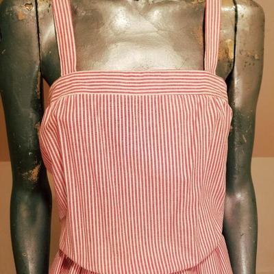 Vtg Pinafore seersucker dress with embroidered animal applique'