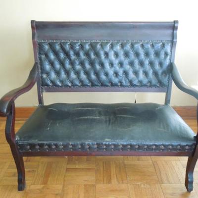 Lot 6 Antique Tufted Black Upholstered Settee