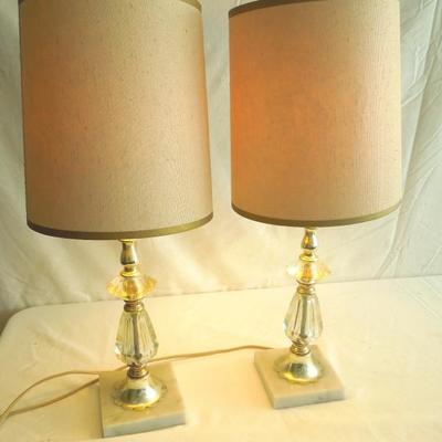 Lot 53 Pair of Tall Marble Based Lamps with Shades