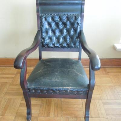 Lot 5 Antique Tufted Black Upholstered Arm Chair