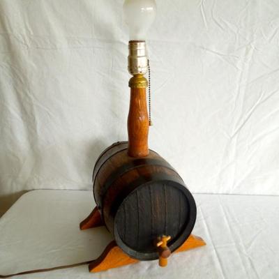 Lot 13 Vintage Whiskey Barrel Lamp Burlap Shade