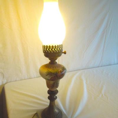 Lot 15 Vintage Marble, Glass and Brass Painted Hurricane Electric Lamp